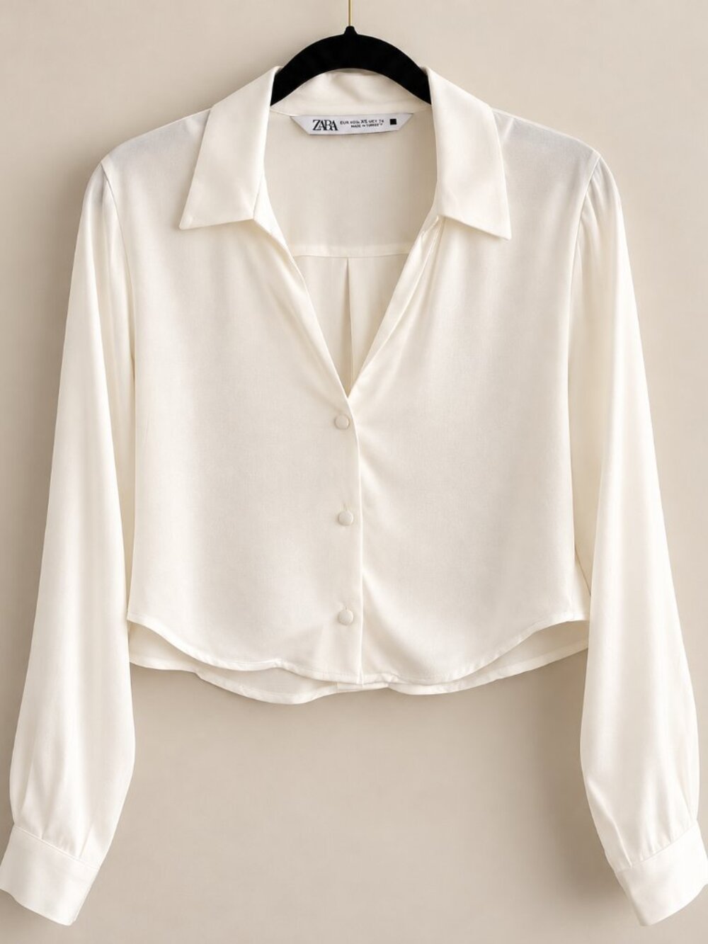 Zara White Cropped Satin Blouse Brand New